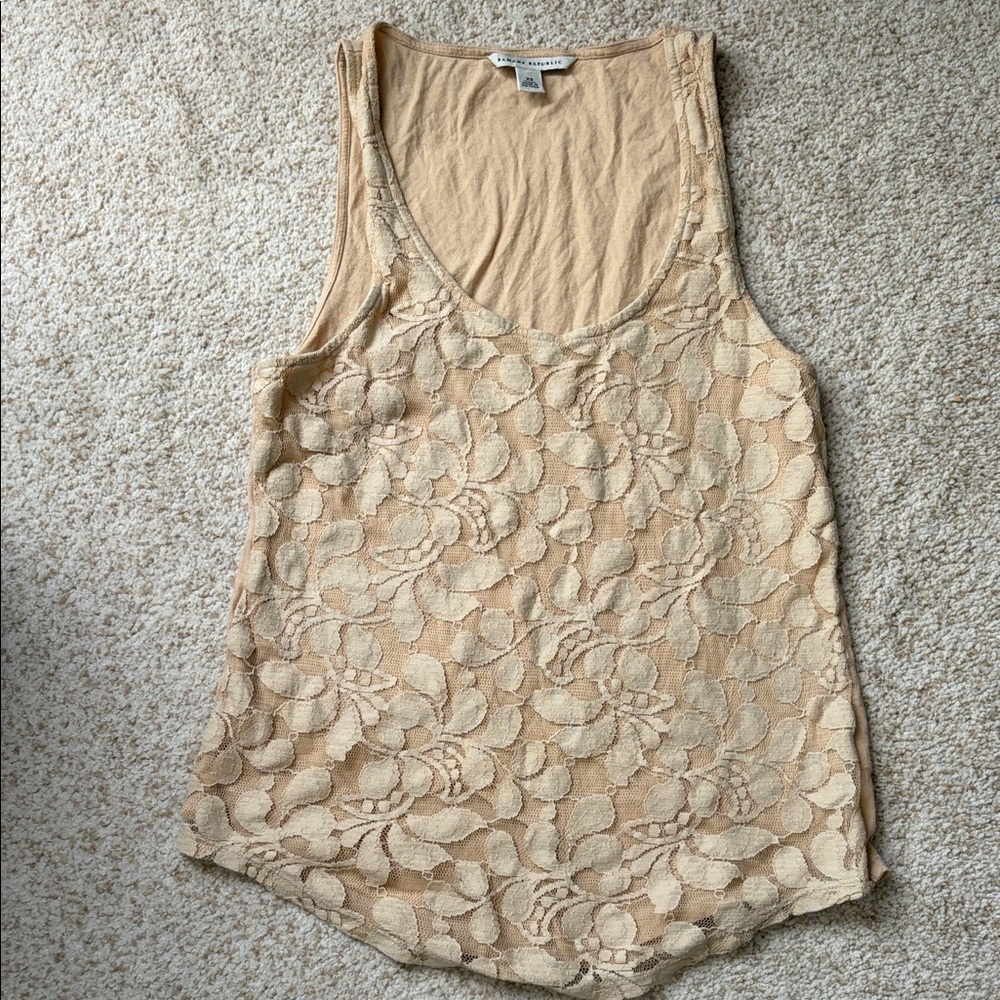 Chic Tan Floral Lace Tank Top